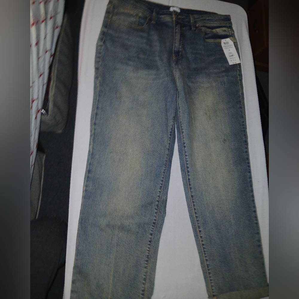 Time and Tru Size 12 Bkyfriend Distressed Cuffed Jeans